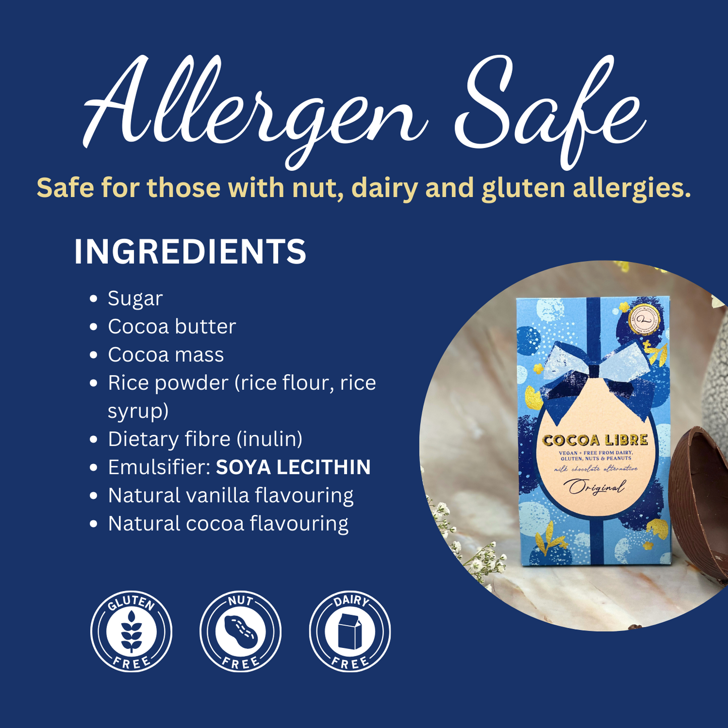 Uovo di Pasqua al cioccolato originale | Senza latticini | Vegano | Senza frutta a guscio | Senza glutine | 125 g