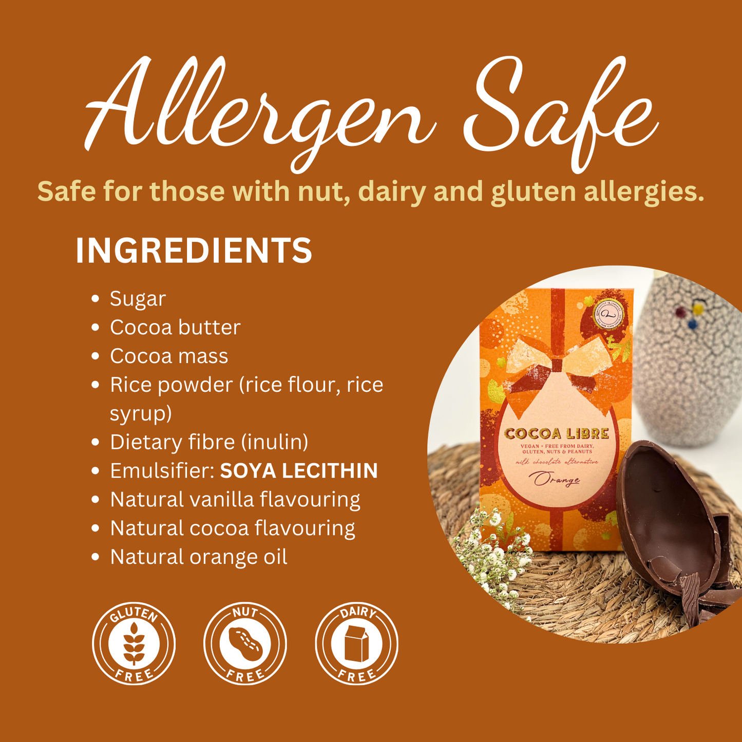 Orange Chocolate Easter Egg | Dairy Free | Vegan | Nut Free | Gluten Free | 125g