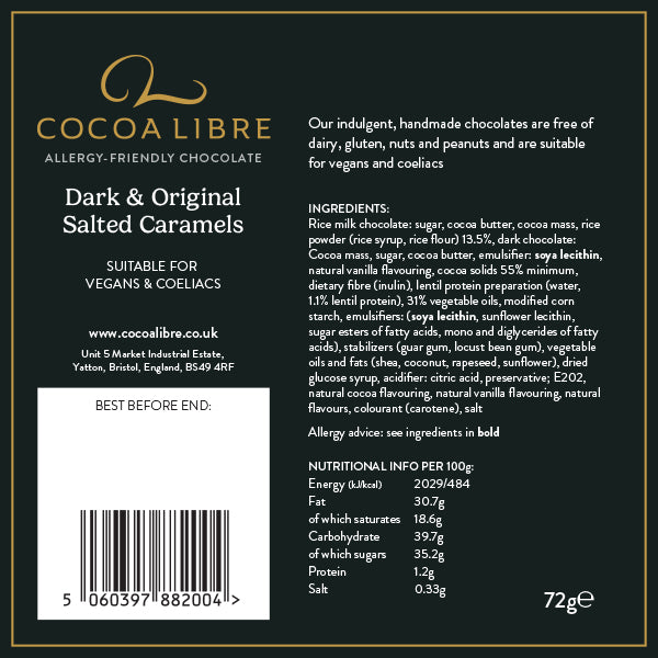 Dark & Original Salted Caramels | Box of 9 | Vegan, Gluten Free, Nut-Free, Dairy Free