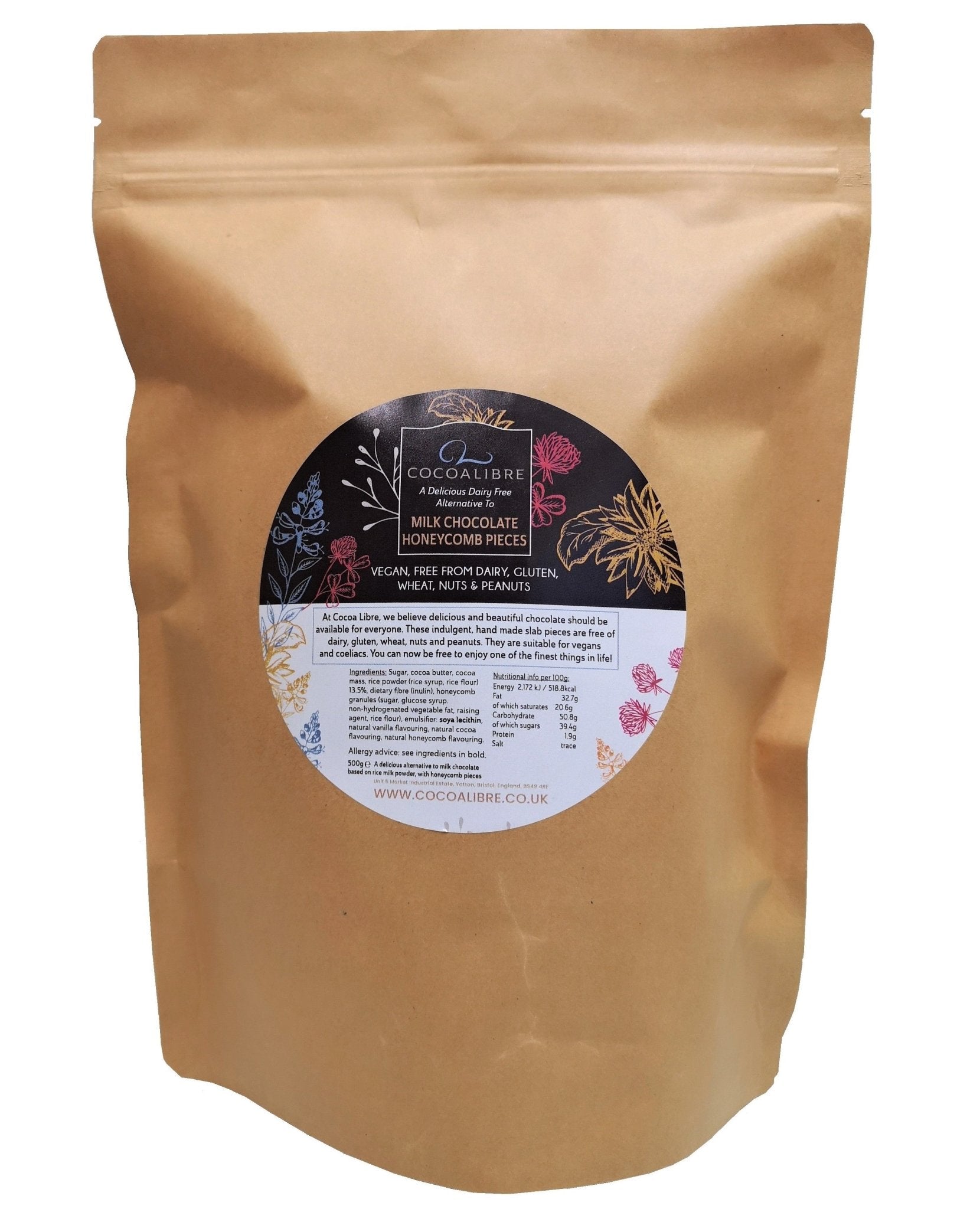 Honeycomb Rice Milk Chocolate Broken Pieces bag | 500g Dairy Free Vegan - Cocoa Libre